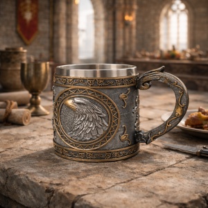 Halba decorativa cu cap de vultur cana stil medieval