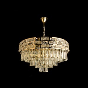 Candelabru modern auriu cu elemente din cristal, iluminat decorativ pentru interior