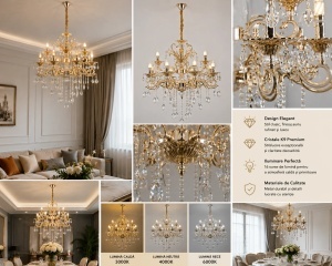 Candelabru Clasic cu Cristale 8 Brațe Finisaj Auriu Lucios - Img 3