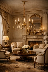 Candelabru cu 5 Brațe Cupru Antic Design Clasic cu Cristale Decorative - "Brionel"
