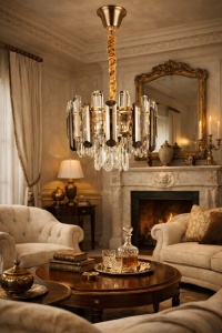 Candelabru modern argintiu cu cristale transparente verticale și design elegant suspendat