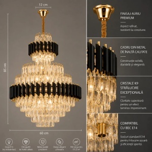 Candelabru Elegant cu Finisaj Negru si Cristale - "Naverion" - Img 3