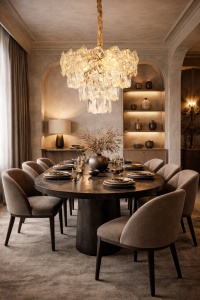 Lustra suspendata cu cristale si finisaj auriu, design elegant pentru living