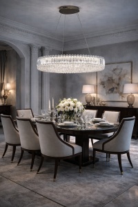Candelabru oval modern cu cristale elegante, lumină LED strălucitoare și suspensie reglabilă pentru living sau dining