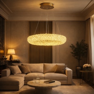 Candelabru LED Modern Auriu Design Circular cu Cristale - "Hinora"