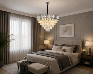 Candelabru Modern Cristale și Finisaj Argintiu - "Ravendris"