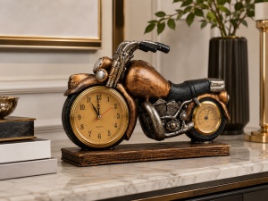 Ceas de masă decorativ cu motocicletă și termometru – "Tervani" - Img 2