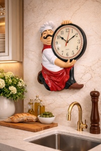 Ceas de perete decorativ cu bucatar, design vesel pentru bucatarie
