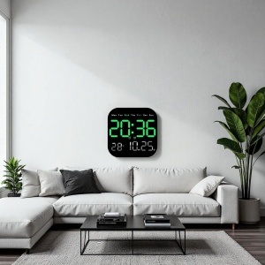 Ceas digital modern cu telecomandă, afișaj clar verde, dată și temperatură, perfect pentru dormitor sau living