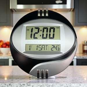 Ceas digital de birou cu afișaj LCD, funcții oră, dată, ziua săptămânii și temperatură, ideal pentru casă