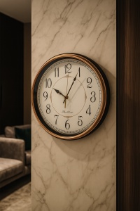 Ceas de perete retro crem cu ramă arămie și mecanism silențios