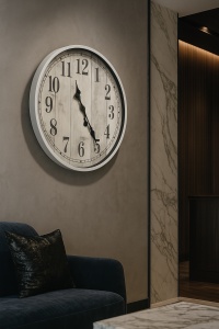 Ceas decorativ antichizat cu design rustic și cifre mari