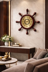 Ceas de perete decorativ model timona marina culoare maro