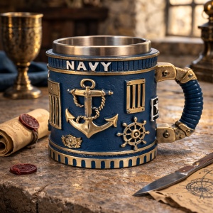 Halba bere decorativa Navy cu ancora cana tematica marina