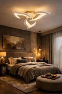 Lustră LED modernă în formă de floare cu elemente geometrice luminoase