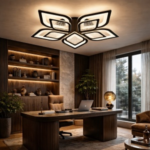 Lustră LED modernă în formă de floare cu elemente geometrice luminoase