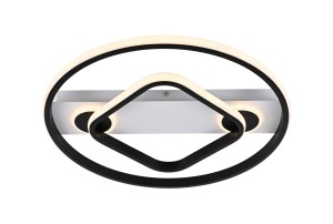 Plafonieră LED modernă cu design geometric oval și pătrat, lumină caldă și ramă neagră minimalistă