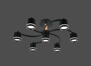 Plafonieră LED modernă cu design ondulat și spoturi rotunde orientabile, finisaj negru elegant