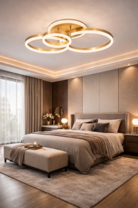 Lustra LED cu inele aurii stil modern