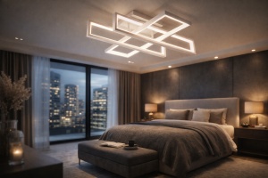 Lustra LED moderna geometrica alba design minimalist plafon