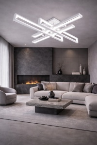 Lustra LED moderna geometrica alba cu bare design minimalist pentru living