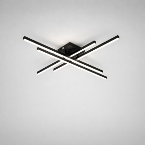 Lustră LED modernă neagră, cu bare luminoase încrucișate, perfectă pentru un decor contemporan în living sau dormitor