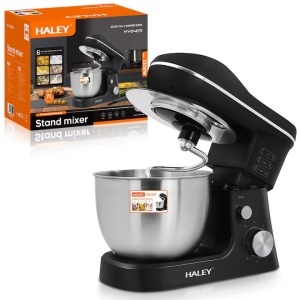 Mixer de Inalta Performanta HALEY HY-2409: Putere de 1200W, Bol Generos din Inox de 7 L, 6 Trepte de Viteza cu Functie Pulse, Design Elegant Negru si Inox