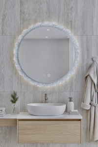 Oglindă de baie cu iluminare LED reglabilă rece, caldă și neutră, functie dezaburire, ramă acrylic și funcție touch