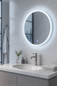 Oglindă LED rotundă cu ramă acrylic decorativ, iluminare rece, caldă și neutră, plus funcție anti-aburire