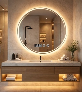 Oglinda LED DECORIALE cu Dezaburire , Ceas si Termometru 80cm - "Noves"