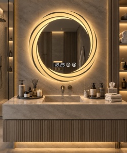 Oglinda LED Touch DECORIALE cu Dezaburire , Ceas si Termometru 70cm - "Neron"