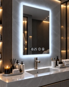 Oglinda baie dreptunghiulara cu LED, display digital si functie touch