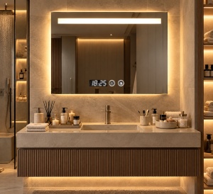 Oglinda LED Touch DECORIALE cu Dezaburire , Ceas si Termometru 90x60cm - "Rasten"