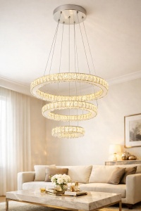 Pendul LED Cristal 3 Inele cu Telecomanda Lumina Reglabila - "Fenari"