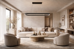 Lustră LED suspendată neagră, formă ovală modernă cu iluminare continuă