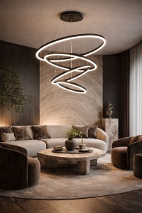 Lustra LED moderna cu inele suspendate, iluminat decorativ pentru living
