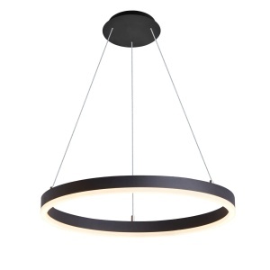 Lustră LED suspendată cu inel negru modern și lumină caldă integrată