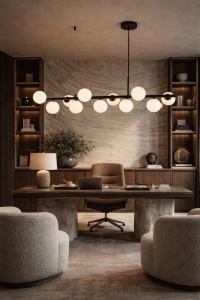 Lustră modernă lineară neagră cu globuri luminoase opal, design minimalist pentru iluminat decorativ suspendat