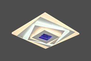 Plafonieră LED modernă cu design geometric pătrat, lumină caldă și rece, ideală pentru living