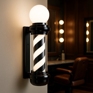 lampă de perete barbershop, spirală alb-negru, cu glob luminos, 70 cm