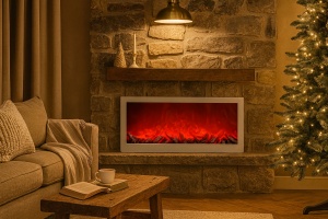 Șemineu electric orizontal cu design minimalist și efect de flăcări