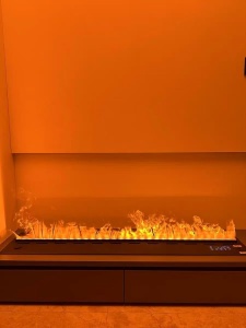 șemineu electric cu flăcări 3D din abur, telecomandă multicolor, încălzire și afișaj LCD incorporabil din oțel