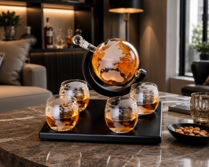Set Decantor cu 4 Pahare și Suport – "Orvellan Globe"