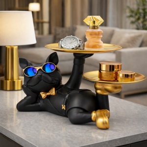 Suport decorativ pentru obiecte casnice cu design modern, figură stilizată și tăvi multiple