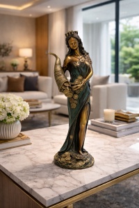 Statuetă femeie cu corn abundență - Decor simbolic prosperitate