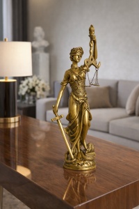 Reprezentare elegantă zeița justiției cu sabie și balanță echilibrată