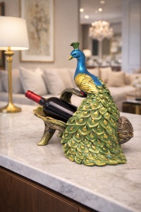 Suport vin decorativ paun figurina paun suport pentru sticla de vin