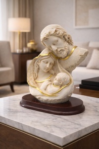 Statueta religioasa Sfanta Familie cu Fecioara Maria, Iosif si Pruncul Iisus, decor crestin ivoire