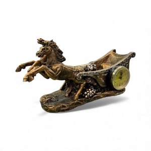 Ornament elegant cu cal și suport pentru sticlă, figurină decorativă cu ceas încorporat