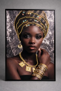Tablou Femeie Africană cu Pietricele 70x50cm - Black